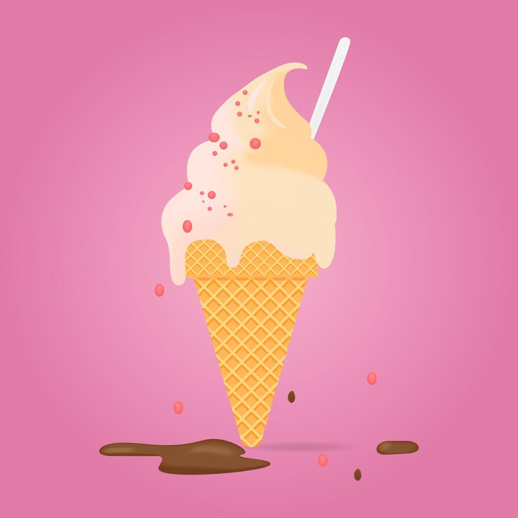 Vector sabroso helado fusión de bolas de helado en el cono de galleta ilustración vectorial
