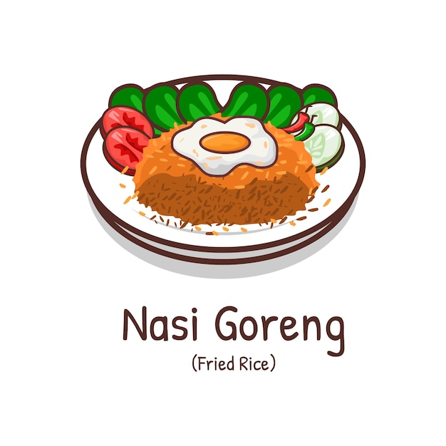 Sabroso nasi goreng o arroz frito comida asiática ilustración