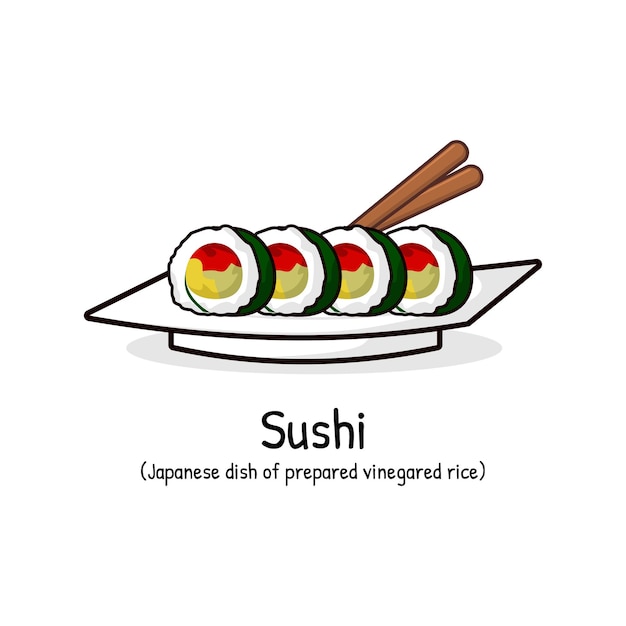 sabroso sushi con palillos comida japonesa ilustración