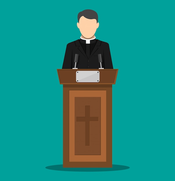 Sacerdote dando discurso desde la tribuna