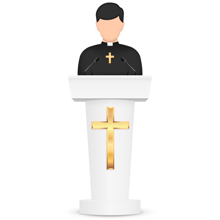 Vector sacerdote dando discurso de tribuno predicador católico pastor siervo de dios en sotana ilustración vectorial