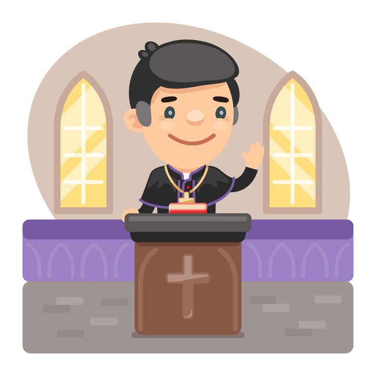 Vector sacerdote de dibujos animados en el púlpito