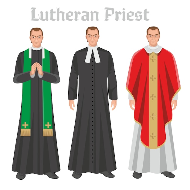 Vector sacerdote luterano en vestimenta ilustración plana