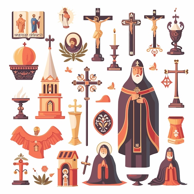 Vector sacerdote_y_religio_iconas_o_símbolos_vector