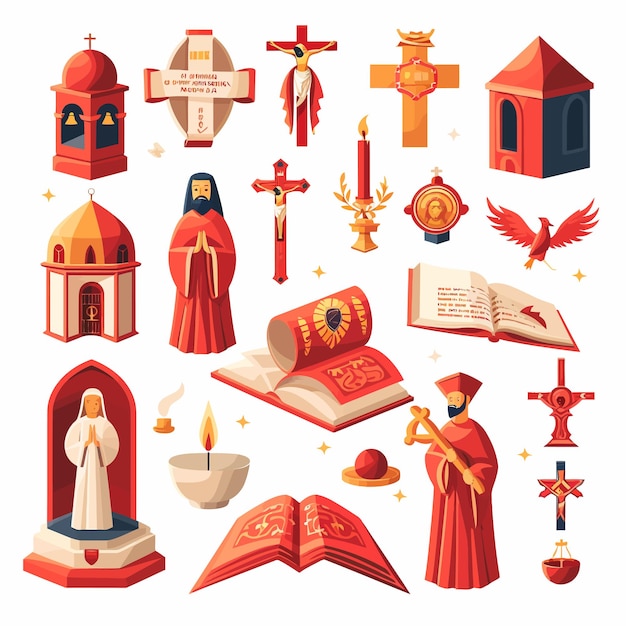 Vector sacerdote_y_religio_iconas_o_símbolos_vector