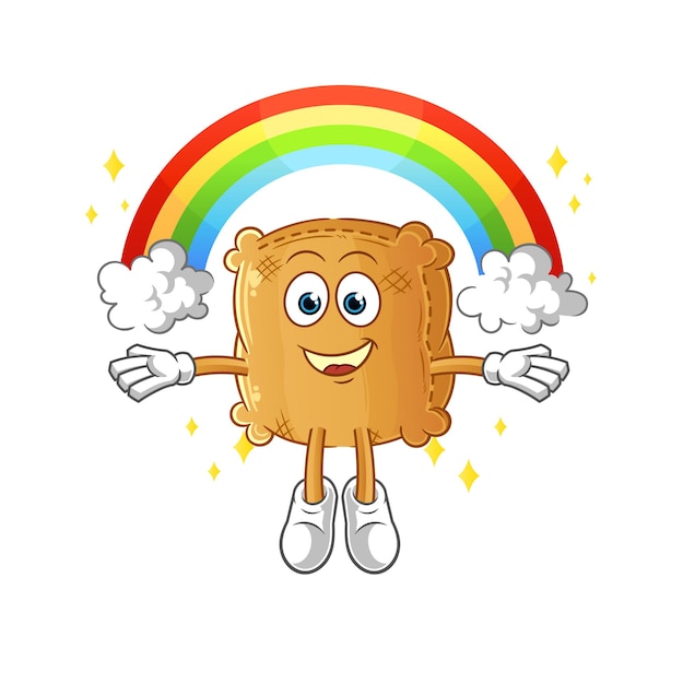 Saco de arpillera con un arco iris. vector de dibujos animados