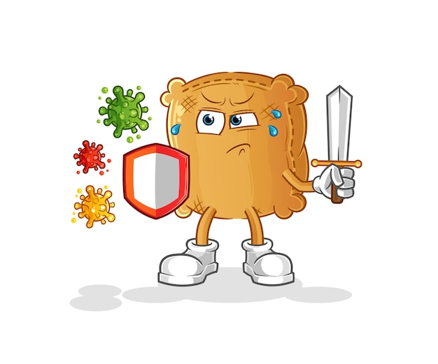 Saco de arpillera contra dibujos animados de virus. vector de mascota de dibujos animados