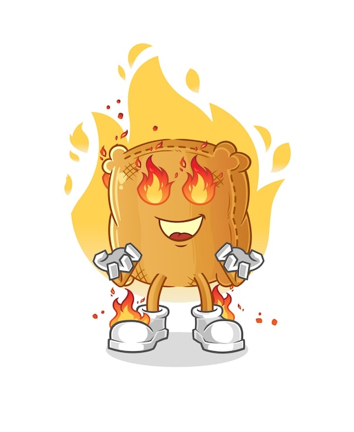 saco de arpillera en mascota de fuego. vector de dibujos animados