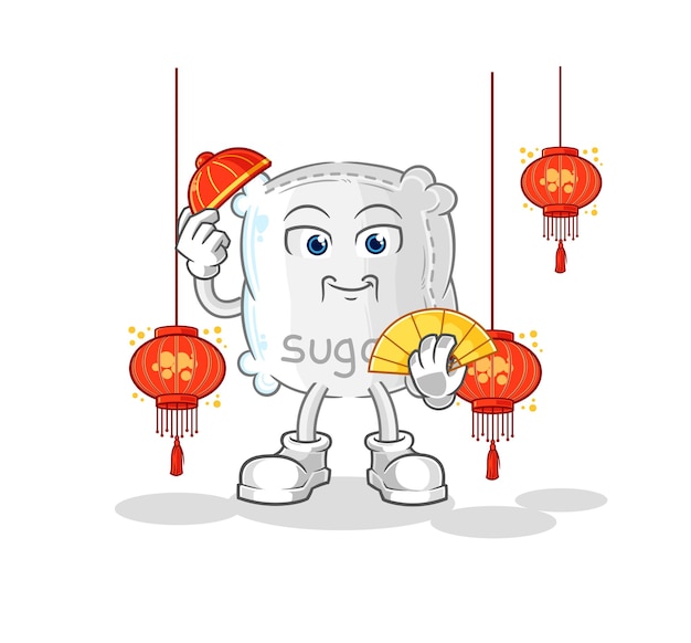Saco de azúcar chino con vector de caracteres de ilustración de linternas