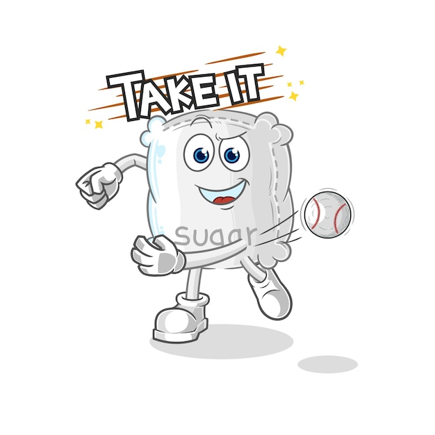 Saco de azúcar lanzando personaje de dibujos animados de vector de béisbol