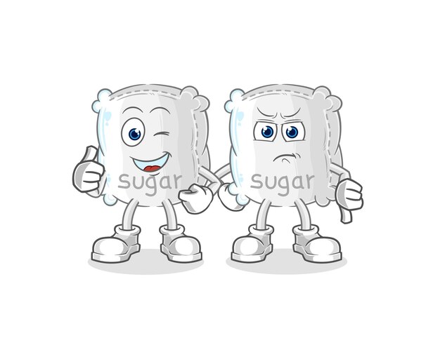 Saco de azúcar pulgares arriba y pulgares abajo vector de mascota de dibujos animados