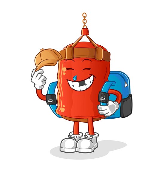 Saco de boxeo va al vector de la escuela. personaje animado