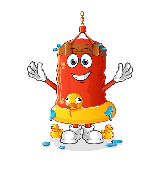 Saco de boxeo con caricatura de boya de pato. vector de mascota de dibujos animados