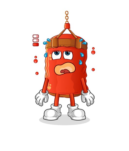 Saco de boxeo mascota de batería baja. vector de dibujos animados