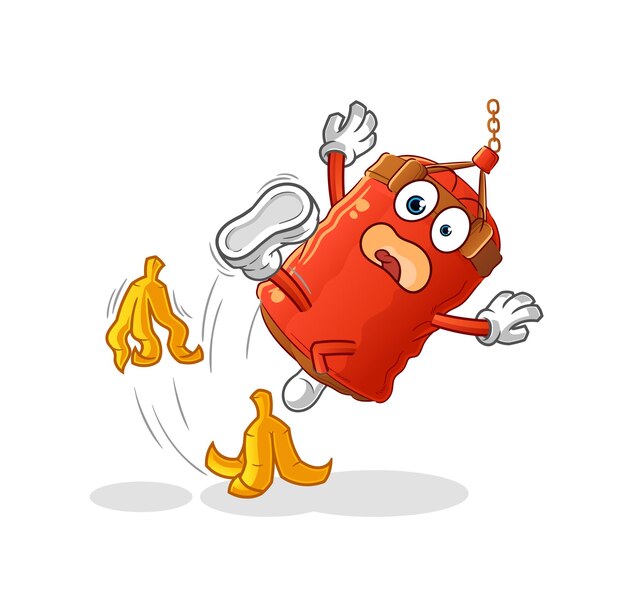 Saco de boxeo resbalado en vector de mascota de dibujos animados de plátano