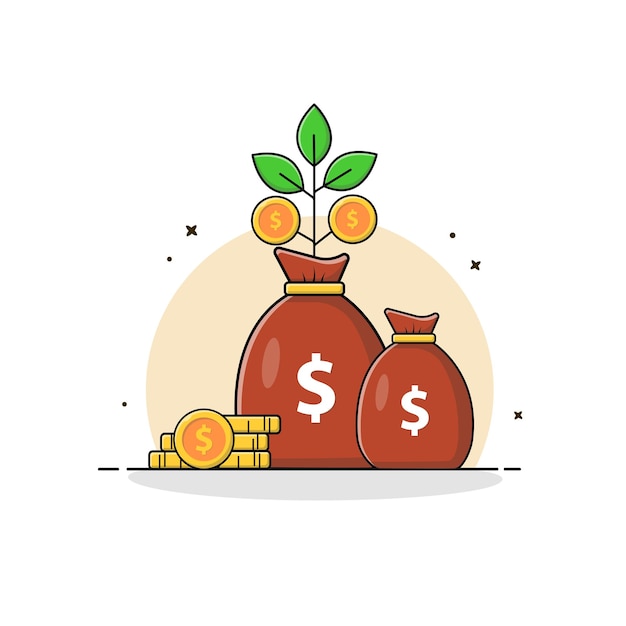 Saco de dinero con árbol de dinero en crecimiento Ilustración vectorial Diseño de concepto de inversión