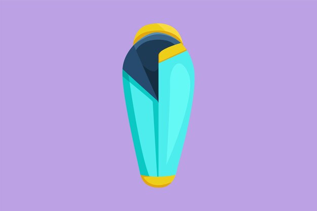 Saco de dormir de dibujo plano de carácter extendido listo para usar Empaquetado en rollo comprimido por bolsa Equipo de acampada para dormir Logotipo de inventario de viajes de picnic de vacaciones Ilustración vectorial de diseño de dibujos animados