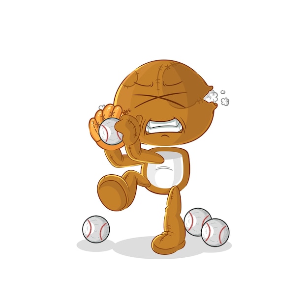 Saco muñeca béisbol lanzador dibujos animados dibujos animados mascota vector