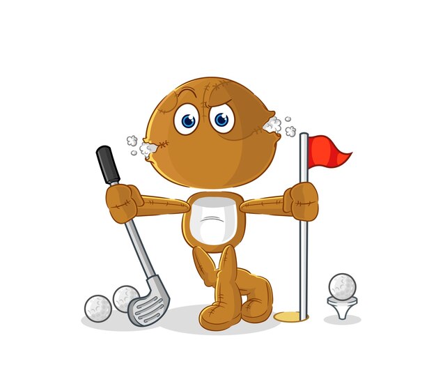 Saco muñeca jugando golf vector personaje de dibujos animados
