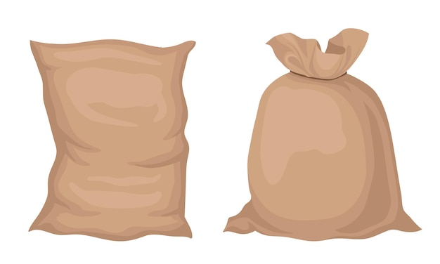 Sacos de burlap con arroz o conjunto vectorial de existencias a granel