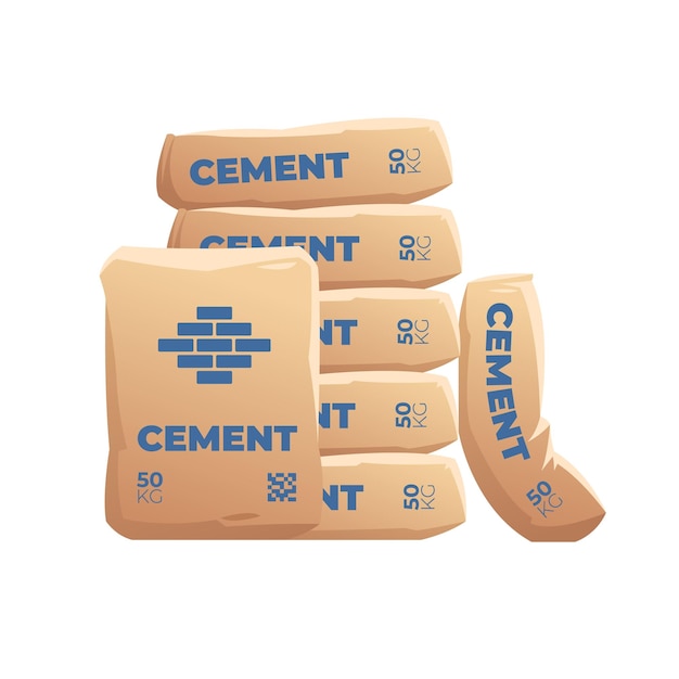 Sacos de cemento Paquete de sacos de polvo cementado con material de la industria para la construcción de edificios cementación producción de mampostería bolsas industriales dibujos animados ilustración vectorial reciente