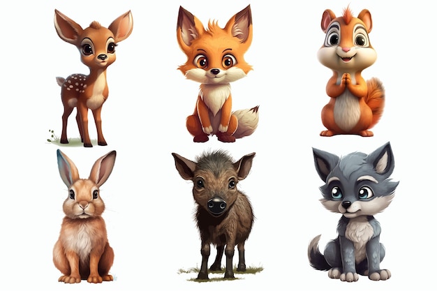 Safari Animal set ciervo zorro ardilla liebre jabalí y lobo en estilo 3d Ilustración vectorial aislada