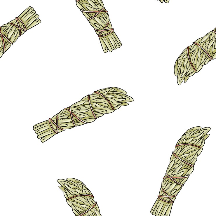 Vector sage smudge sticks hand boho seamless pattern. haz de hierba de artemisa