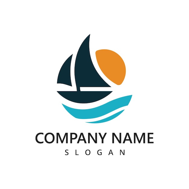 Sail Boat Ship and sea wave for Ocean Sailing Adventure Travel Trip Transportation logo