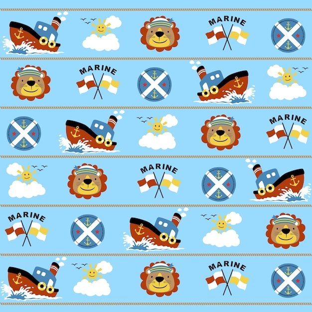 Sailing set cartoon on seamless pattern vector