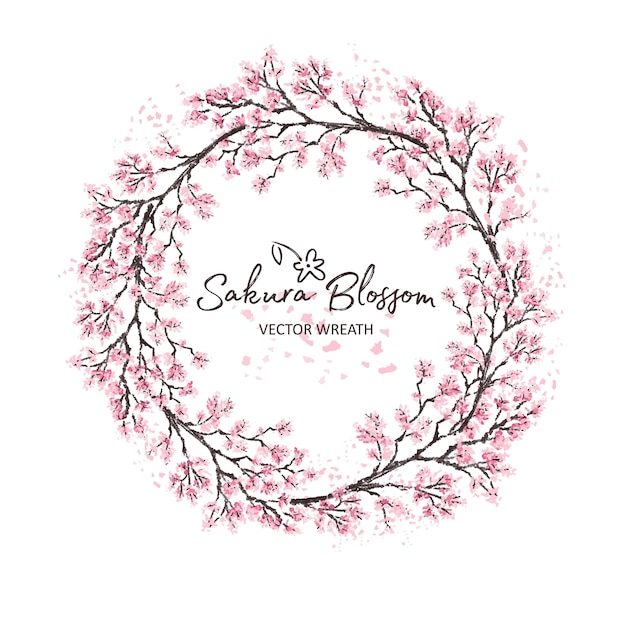 Sakura japón cereza rama de corona con flores florecientes estilo acuarela ilustración.