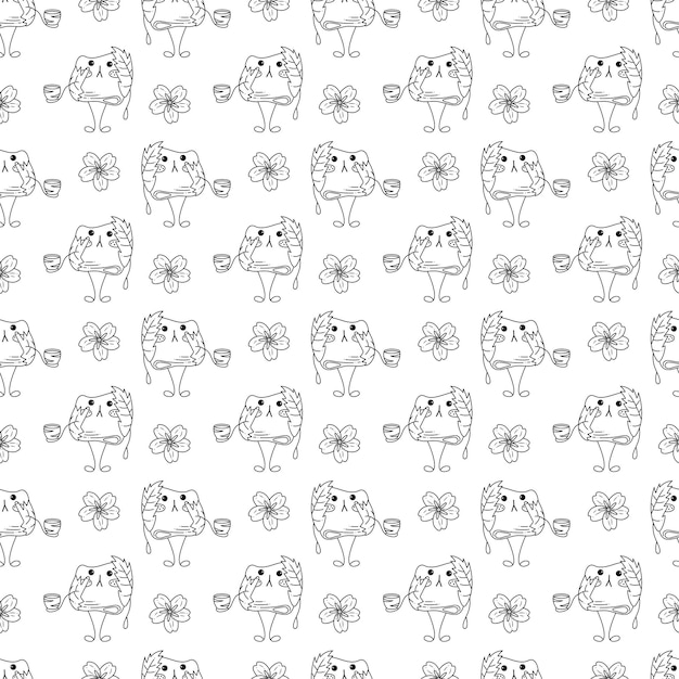 Sakura mochi pattern12 Patrón sin costuras con lindo personaje mochi Doodle ilustración vectorial de dibujos animados