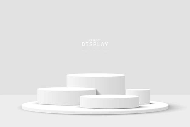 Sala 3D blanca abstracta con un conjunto de podio de pedestal de cilindro blanco gris realista Escena mínima