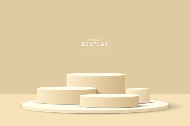 Sala 3D marrón abstracta con un conjunto de pedestal de cilindro blanco marrón realista en el podio Escena mínima