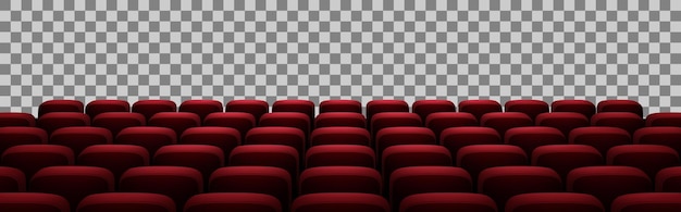 Sala de cine con asientos de terciopelo rojo y fondo transparente