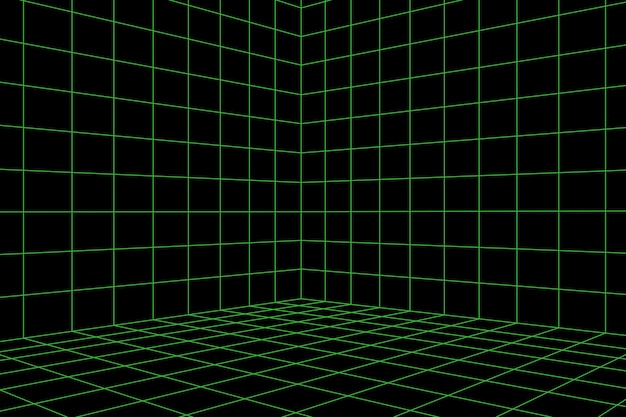 Sala de cuadrícula en la ilustración de vector de perspectiva en estilo 3d. Caja interior de plantilla de estructura metálica interior