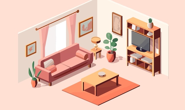 sala de estar isométrico vector plano minimalista ilustración aislada
