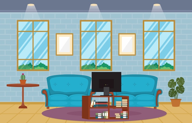 Sala de estar moderna casa de la familia interior muebles ilustración vectorial