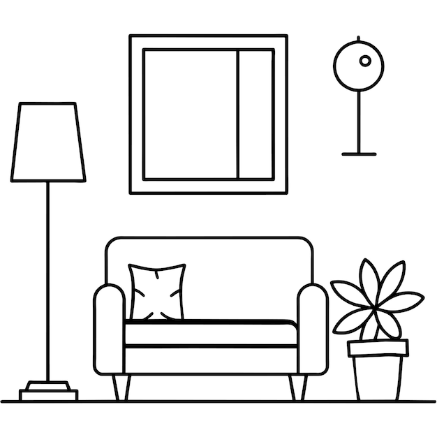 una sala de estar con un sofá y una lámpara en la pared