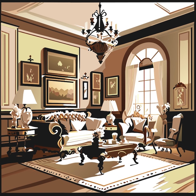 Vector sala de estar victoriana histórico interior vintage antiguo retro historia antiguo diseño de interiores histórico