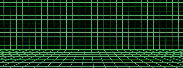 Sala de estructura metálica sobre el fondo negro Rejilla de perspectiva vectorial Caja con espacio digital