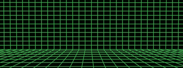 Sala de estructura metálica sobre el fondo negro Rejilla de perspectiva vectorial Caja con espacio digital