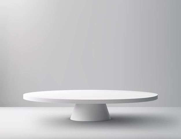 Sala de estudio blanca vacía con podio de mesa en blanco