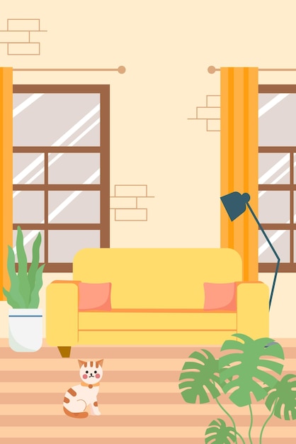 Sala con la ilustración vectorial de la escena interior de la ventana