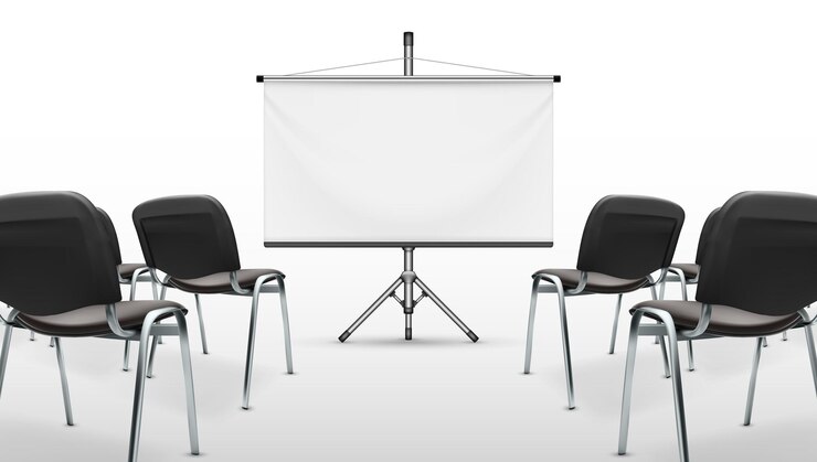 Vector sala de presentación de reuniones con pantalla de proyección