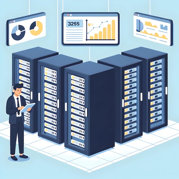 Sala de servidores con Vector técnico asiático