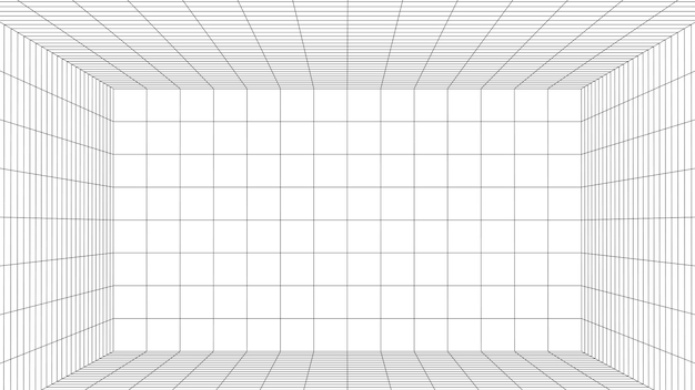 Sala de wireframe 3d cuadrícula láser en perspectiva Una plantilla para el diseño de interiores en perspectiva