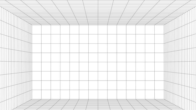 Vector sala de wireframe 3d cuadrícula láser en perspectiva una plantilla para el diseño de interiores en perspectiva