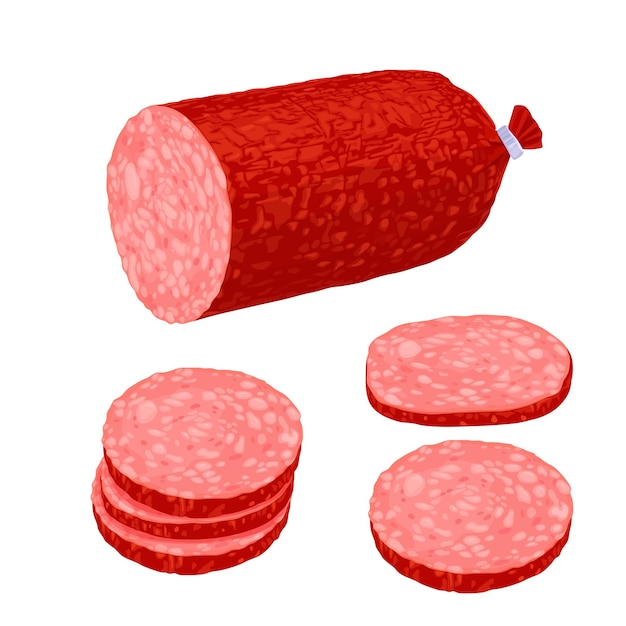 Salchicha ahumada salami aislado sobre fondo blanco.Vector eps 10.