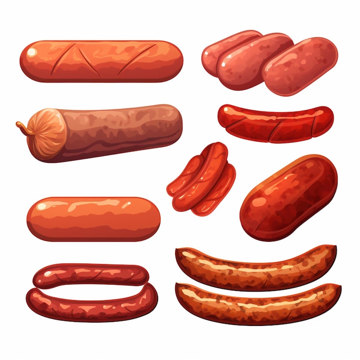 Vector salchicha carne vector comida ilustración cerdo barbacoa diseño icono gráfico comida fondo