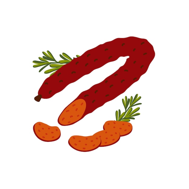 Vector salchicha de chorizo carne delicada sobre fondo blanco rebanadas de salchicha de corizo picante española ilustración vectorial de estilo plano simple